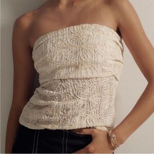 Anthropologie Sarah Hann Juliana Ivory Lace Tube Top Size S EUC
